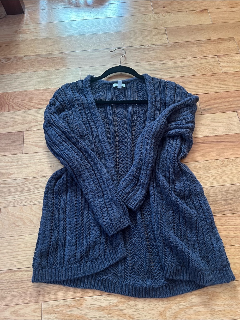 Garnet Hill Long Navy Knitted Linen Blend Cardigan